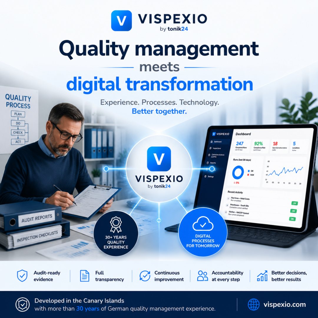 VISPEXIO-Darstellung zur Verbindung von Qualitätsmanagement-Erfahrung und digitaler Transformation.
